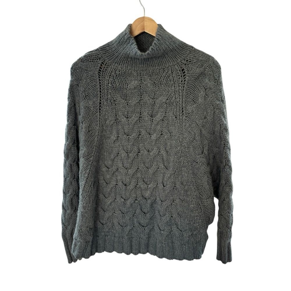 Free People Oversized Wool/Alpaca Grey/Blue Sweater Silver Zippers Sz S - Picture 2 of 10